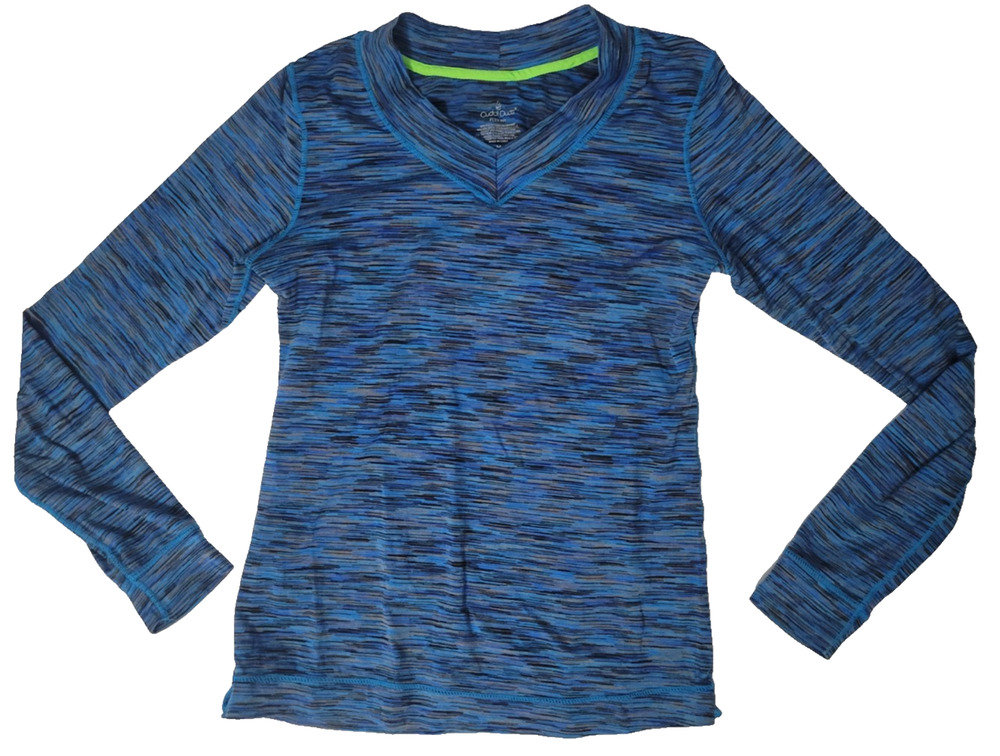 Cuddl Duds Flex Fit Womens M Blue Space Dye V Neck Long Sleeve Thumbhole Top